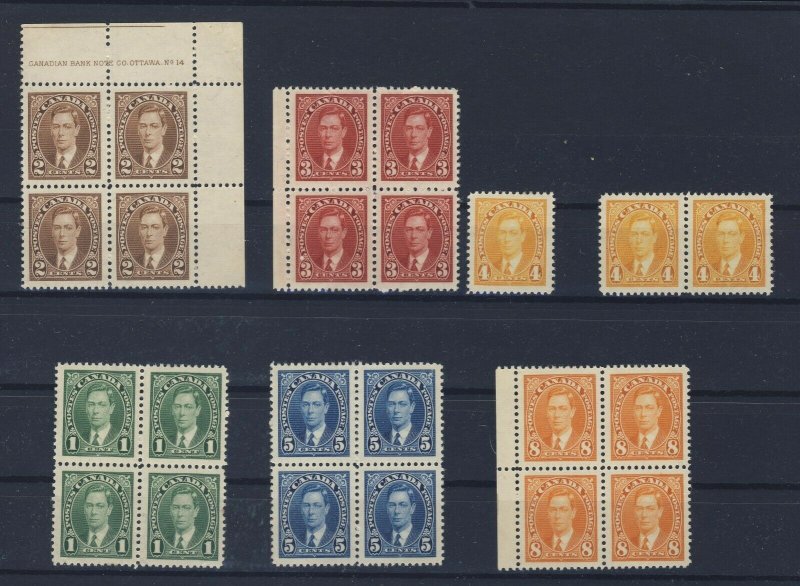 23x Canada George VI Stamps #5x Blocks 1x Pair #234 Most MNH Guide Value=$118.00