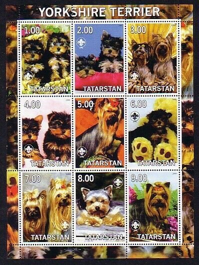 Tatarstan, 2000 Russian Local. Terriers Dogs sheet of 9. Scout Logo in design. ^