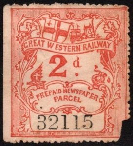 1875 Great Britain Great Western Railway 2 Pence Prepaid Newspaper Parcel