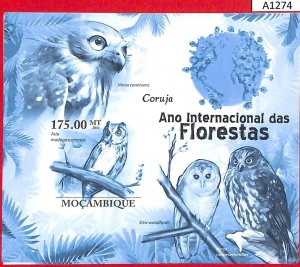 A1274 Mozambique - ERROR IMPERF  2011 Birds OWLS  Птицы  Совы COLOURS MISSING