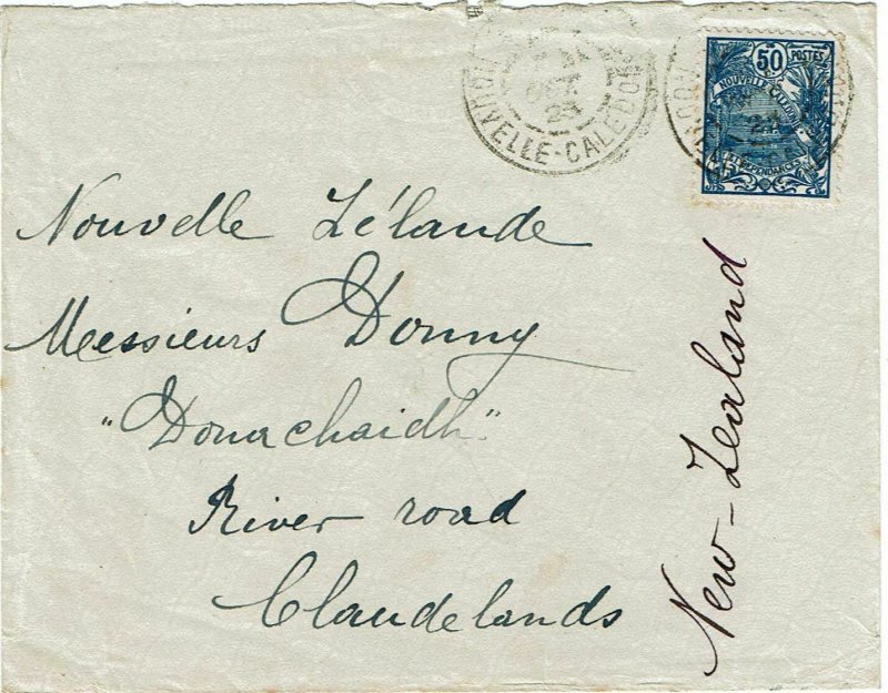 New Caledonia 1925 cover to new Zealand, franked Scott 107