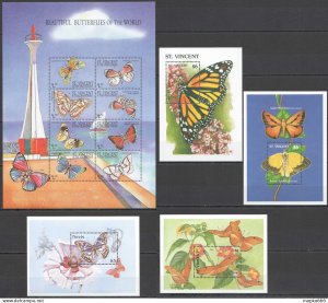 Z0229 St. Vincent Nevis Butterflies Of The World Flora & Fauna !!! 1Kb+4Bl Mnh