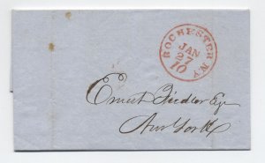 1851 Rochester NY red CDS integral 10 rate stampless cover to NYC [6526.483]