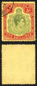 Bermuda SG118b KGVI 5/- Pale Green and Red/yellow Line Perf 14.25 (Ref 73)