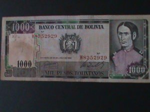 ​BOLIVIA-1982-CENTRAL BANK $1000 BOLIVIANOS..CIRULATED NOTE-VF LAST ONE