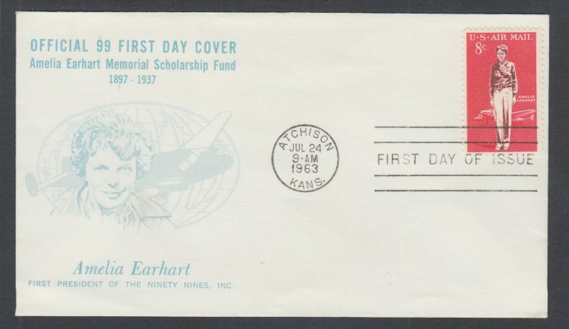 US Planty C68-35 FDC. 1963 8c Amelia Earhart, Ninety Nines FIRST CACHET