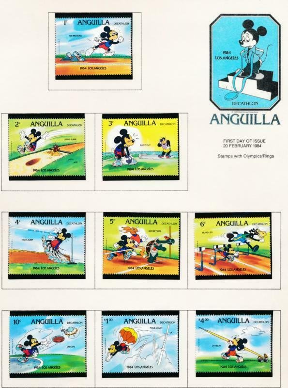 DISNEY ANGUILLA 559-567A MINT NH 1984 OLYMPICS DECATHLON