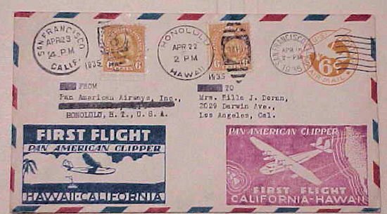 HAWAII VIA SF 2 FLIGHTS 1935 APRIL 16/APRIL 23 B/S ALAMEDA