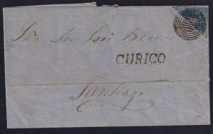 Chile 1861 10c pale blue Colon Bisect Folded Cover CURICO Straight-Line