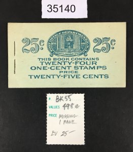 US STAMPS # BK55 498e BOOKLET MINT OG NH LOT #35140