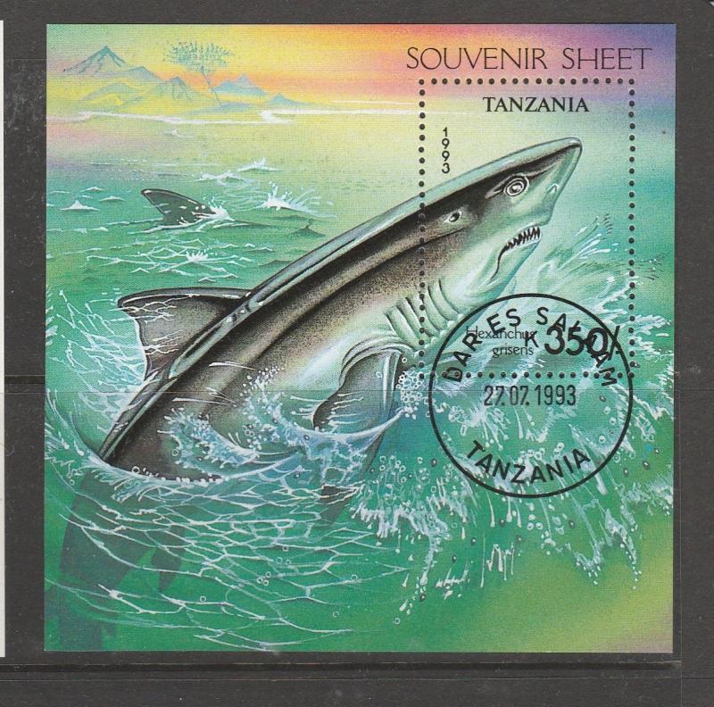 tanzania 1993 Sharks, short set to 150/- plus MS VFU/CTO SG 1665/70 & MS1672