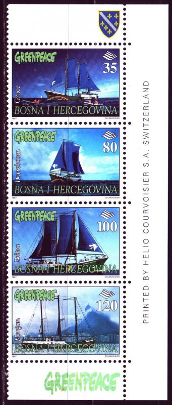 Bosnia and Herzegovina. 1997. 87-90. Greenpeace sailing ships. MNH.