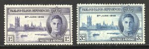 Falkland Islands Dependencies Scott 1L9-1L10 Unused H/HROG - 1946 Peace Issue