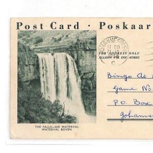 SOUTH AFRICA Illustrated 1½d CHEETAH Die Stationery Card 1958 *Waterfall* AJ181