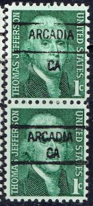 1968 1c Prominent Americans w/precancel f/ARCADIA CA 1278-841 pair ERROR!