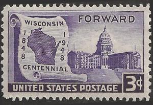 # 957 MINT NEVER HINGED WISCONSIN STATEHOOD 100TH ANNIV.