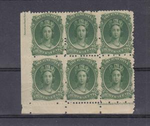 NOVA SCOTIA # 11 VF-MNH INSCRIPTION BLOCK OF 6 2(Gum Rubbing) CAT VALUE $500