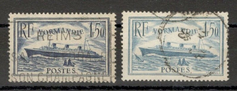 FRANCE - 2 USED STAMPS -THE SHIP OF NORMANDY - Mi.No. 296, 316  - 1935/1936.