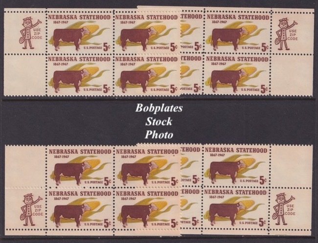 BOBPLATES #1328 Nebraska Statehood Matched Set of Zip Blocks F-VF NH SCV=$4+