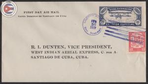 Cuba 1928 First Flight Cover Santo Domingo - Santiago | Edifil C5 | CU10193