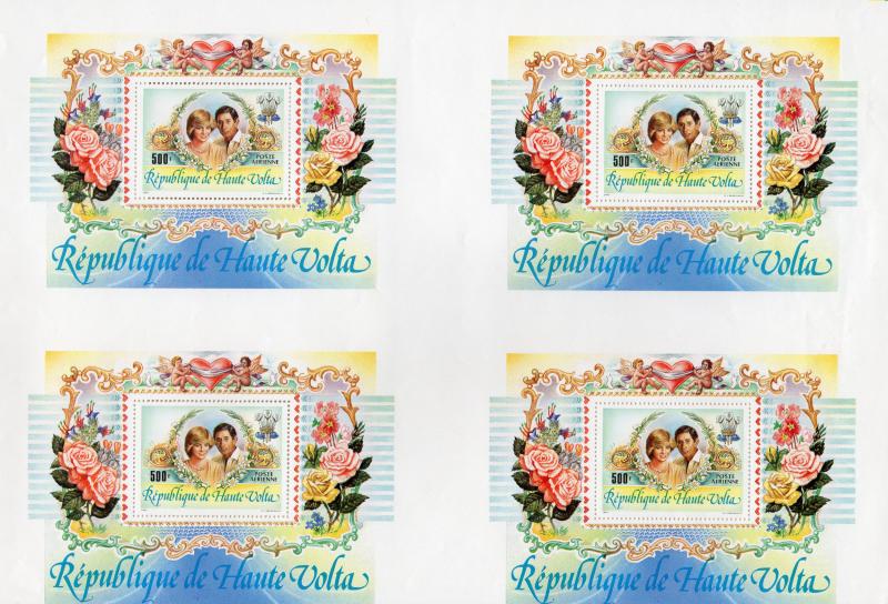 Upper Volta 1983 Sc#C277 Prince Charles & Princess Diana S/S BLOCK OF 4 UNCUT !!