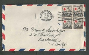 1933 Block Of 4 Red Cross Stamps #702 On Airmail Cover Pays 8c Rate Scarce Thus