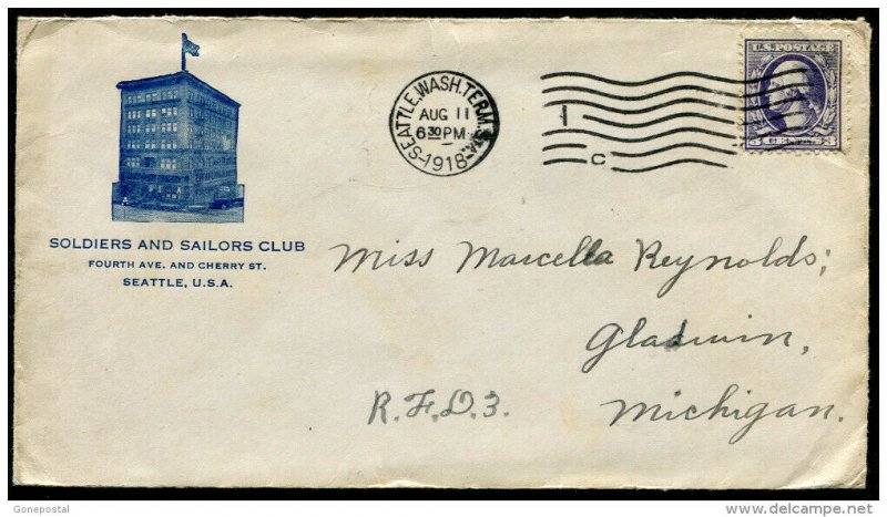 d268 - SEATTLE 1918 Soldiers and Sailors Club Cover. ILLUSTRATED Advertising