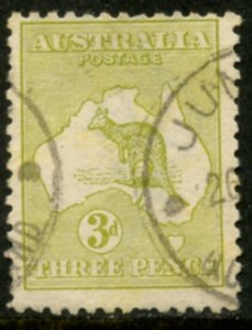 AUSTRALIA Sc#5 SG#5 1913 3p olive bis Roo First Watermark Used