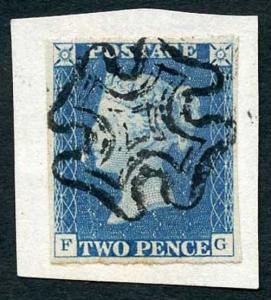 1840 2d Blue (FG) Plate 1 (vertical Crease) Four Margins