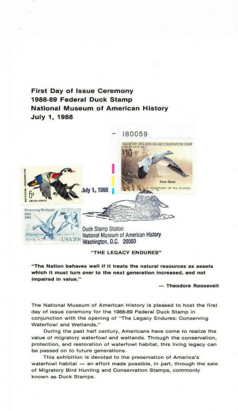 U.S. Fish & Wildlife RW55 1st Day Ceremony Program $10 Snow Goose #1362 #2092