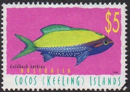 Cocos (Keeling) Islands 1998 $5 Goldback anthias (Marine Life) used