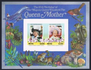 Nevis 432-433 imperf, MNH. Michel Bl.6B-7B. Queen Mother, 85th birthday. Fauna.