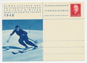 Postal stationery Czechoslovakia 1948 Winter games - Skiing