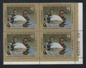 JDS4 Junior Federal Duck Stamp. Plate Number Block Of 4. Fault.  #02 JDS4PB4BR