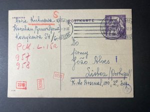 1942 German General Government Postcard Cover Kerchau to Lisbon Portugal