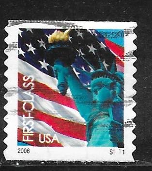 USA 3969: (39c) First Class Flag and Liberty, plate no single, used, VF