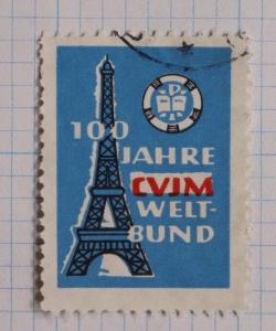 Paris Eiffel Tower 100 years German CVJM YMCA France ad Poster Stamp seal DL