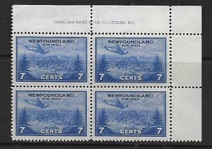 NEWFOUNDLAND C19 MNH PLATE BLOCK, AIR MAIL