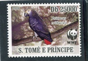 Sao Tome & Principe 2009 WWF AFRICAN GREY PARROT SPECIES Perforated Mint (NH)