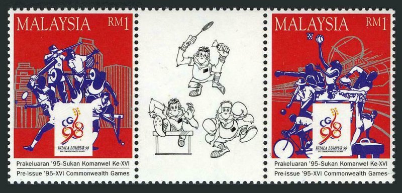 Malaysia 550a pair,MNH.Michel 569-570. Commonwealth Games,1998.Tennis,Basketball