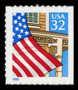 U.S.#2920D Flag Over Porch 32c Booklet Single, MNH.  Perf 11.3, Dated Blue 1996