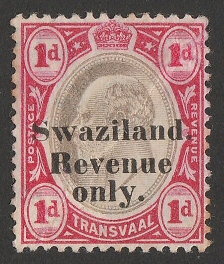 SWAZILAND 1904 'Swaziland Revenue only' on KEVII Transvaal 1d. Rare mint.