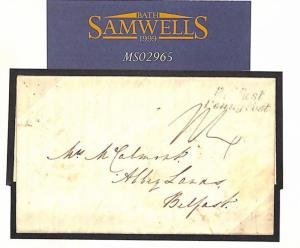 GB IRELAND *Belfast Penny Post* Cover Abbeylands Mail 1837 Dublin Letter MS2965