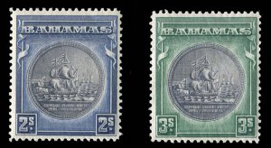 Bahamas #90-91 Cat$25, 1931-46 2sh and 3sh, hinged