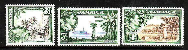 Jamaica-Sc#119,121-2- id9-three unused hinged KGVI-1938-51-
