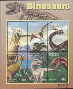 Micronesia #453, Complete Set, 2001, Dinosaurs, Never Hinged