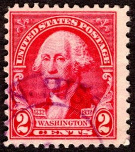 1932, US 2c, Washington, Used, Purple cancel, Sc 707