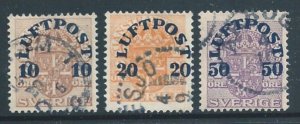 Sweden #C1-3 Used Official Stamp Issues Surcharged