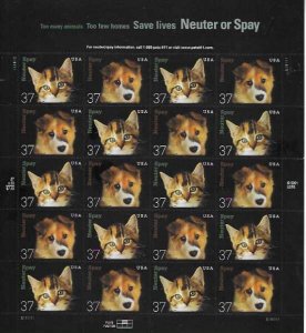 US# 3670-3671 - $0.37  Neuter and Spay Pane of 20 (MNH) CV $20.00