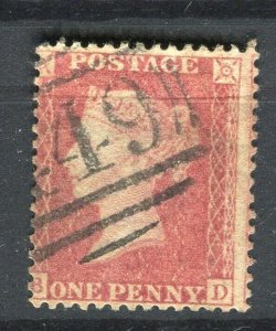 BRITAIN; 1850s early classic QV Penny Red issue fine used POSTMARK value